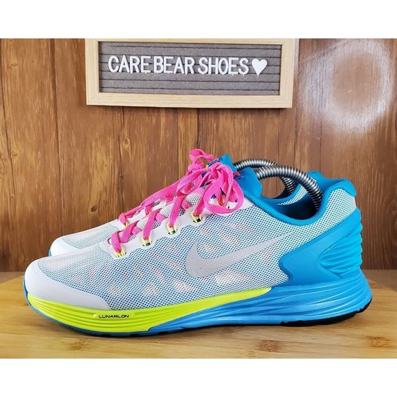 Nike Lunarglide 6 GS SZ 7Y White Pink Blue 654156 100 - Picture 2 of 6